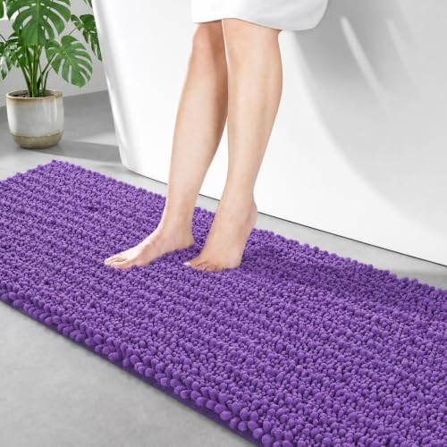 Disolla Purple Bathroom Runner Rug 24x60 Inch - Large Long Chenille Bath Mat, Thick Shaggy Plush Absorbent Floor Mat, Non-Slip Runner for Master Bathroom and Bedside