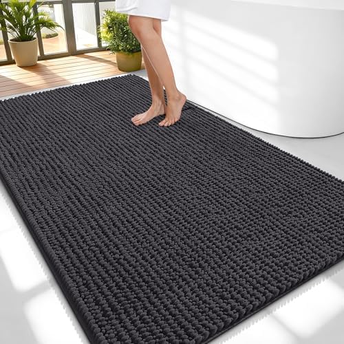 OLANLY Thick Chenille Large Bathroom Rugs Mats 59x35, Dark Grey