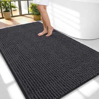 OLANLY Thick Chenille Large Bathroom Rugs Mats 59x35, Dark Grey