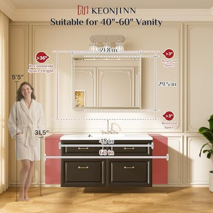 Keonjinn 40" x 30" Brushed Nickel Bathroom Vanity Mirror, HD Tempered Glass