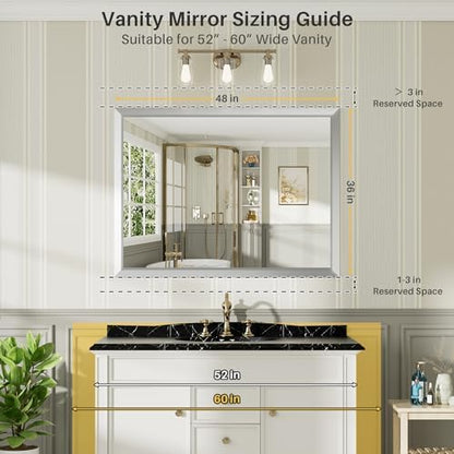 Briivue Bathroom Wall Mirror, Silver Brushed Nickel Metal Frame, 48x36 Inch