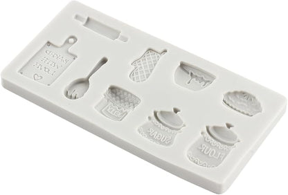 Miniature Home Baking Silicone Molds Rolling Pin Oven Glove Cake Bowl Wooden Spoon Chocolate Fondant Mold for Cake Decoration Cupcake Topper Candy Sugar Craft Polymer Clay Gum Paste