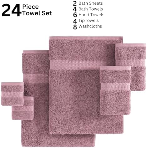 LANE LINEN Bath Towel Set Absorbent Quick Dry 100% Cotton - Wishful Mauve