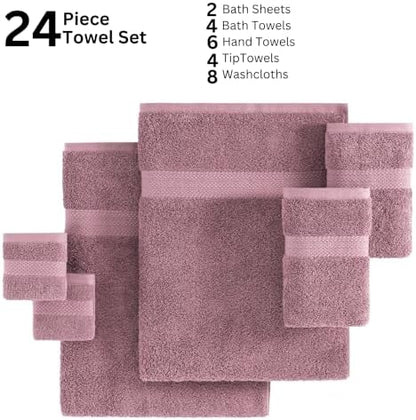 LANE LINEN Bath Towel Set Absorbent Quick Dry 100% Cotton - Wishful Mauve