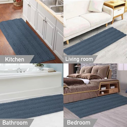 Turquoize Bathroom Runner Rug 20"x59", Soft Absorbent Chenille Bath Rug