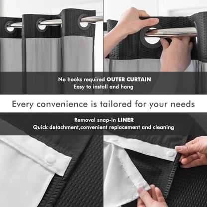 Mrs Awesome No Hook Black Shower Curtain with Snap-in Fabric Liner 71x74