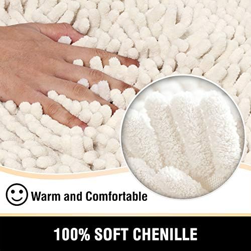 H.VERSAILTEX Bathroom Rugs Bath Mat Bath Rugs Bath Mats for Bathroom Non Slip Extra Thick Buncy Soft Chenille Bath Rug Fulffy Shag, Indoor Rug Carpet for Living Room (Ivory, Extra Large 24" x 36")