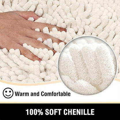 H.VERSAILTEX Bathroom Rugs Bath Mat Bath Rugs Bath Mats for Bathroom Non Slip Extra Thick Buncy Soft Chenille Bath Rug Fulffy Shag, Indoor Rug Carpet for Living Room (Ivory, Extra Large 24" x 36")