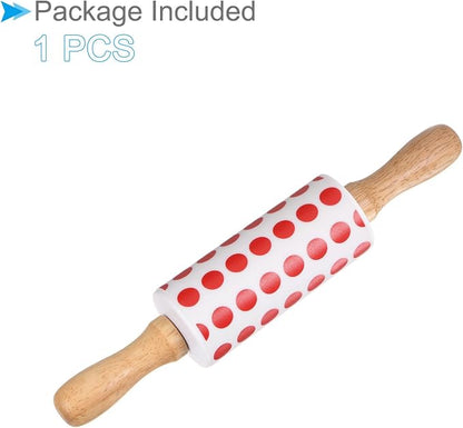 Silicone Rolling Pins, 9.25" Length, Silicone & Oak Non-Stick Ergonomic Wooden Handle Fondant Dough Roller Red White - (Applications: for Baking DIY Projects)