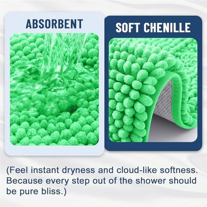Grandaily Chenille Striped Bathroom Rugs 36x24, Extra Thick and Soft Absorbent Bath Mats, Rubber Backing, Plush Shaggy Shower Carpet, Machine Wash Dry, Bath Rug for Bathroom, Mint Green