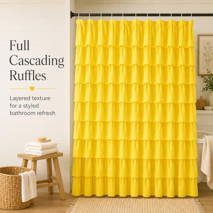 Yellow Shower Curtain for Bathroom, 72 X 72 Inch, Cascading Ruffle Design