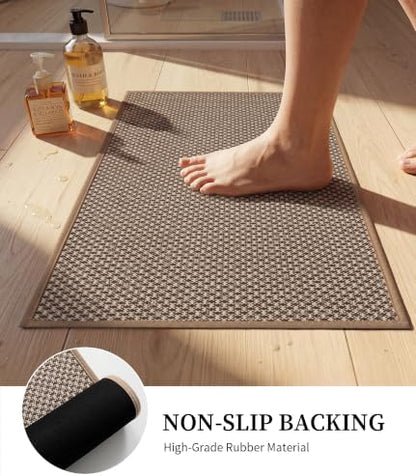 YIHOUSE Khaki Bathroom Rugs Sets 3 Pieces,Thin Bath Mat Quick Dry