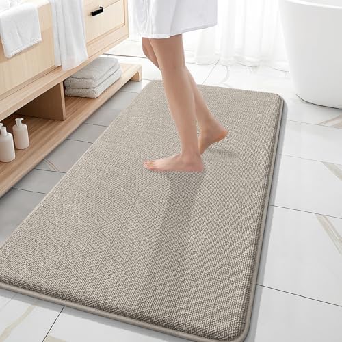 OLANLY Memory Foam Bathroom Runner Rugs 47x20, Long Bath Mats, Warm Taupe