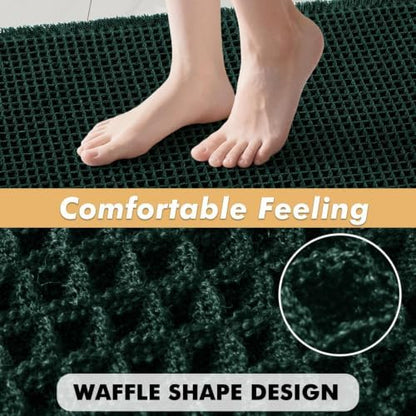MIULEE Set of 2 Waffle Bathroom Rugs Boho Bath Mat Dark Green 17x24 Inch