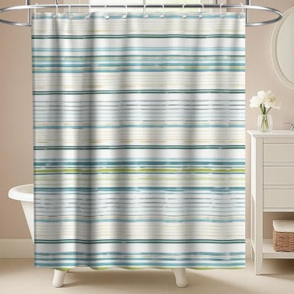 Neutral Minimalist Striped Shower Curtain, Ocean Modern Aesthetic Abstract Rustic Shower Curtains for Bathroom, Waterproof Bath Curtain with Hooks Machine Washable Bathtub Curtains 72x72 Inch Blue
