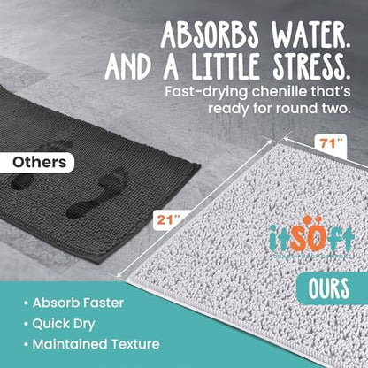 ITSOFT Runner Plush Bathroom Rug 71"x21", Absorbent Machine Washable Non Slip Chenille Bath Mats, Quick Dry Bathmat, Bath Rugs for Bath, Shower, Bedroom, Door Mat, White