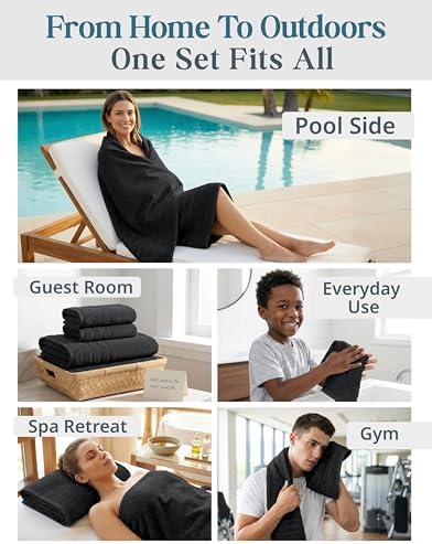 Casa Platino Towel Set for Bathroom Soft Absorbent Quick Dry - Black