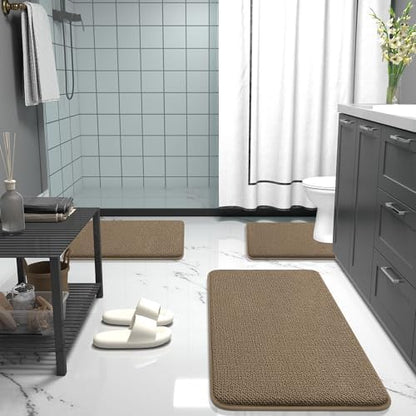OLANLY Thick Memory Foam Bathroom Rugs 34x21, Soft Absorbent Bath Mat, Tan