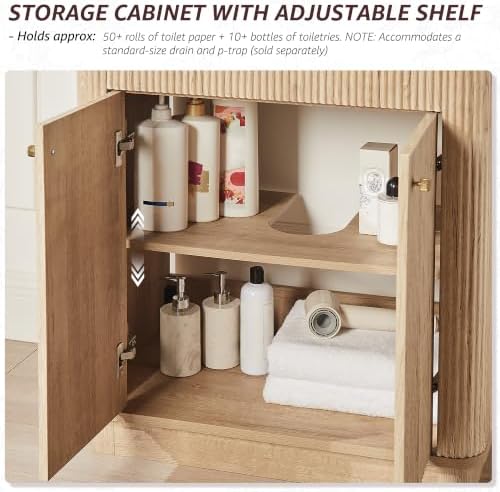 T4TREAM 30" Fluted Bathroom Vanity with Single Sink, Natural Oak