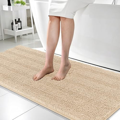 OLANLY Thick Bathroom Runner Rugs 59x24, Chenille Long Bath Rugs, Beige