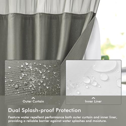 Mrs Awesome No Hook Gray Shower Curtain with Snap-in Fabric Liner 71x74