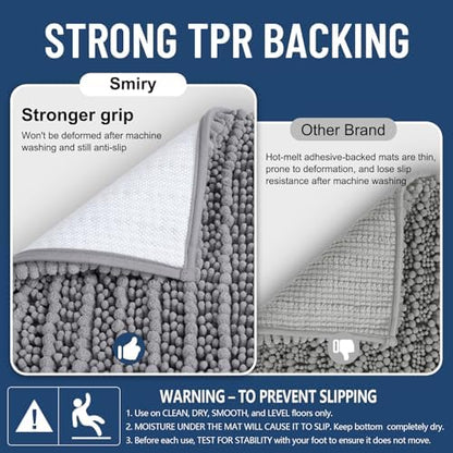 Smiry Bathroom Rugs 35X24, Extra Soft Rubber Backing Chenille Bath Mats