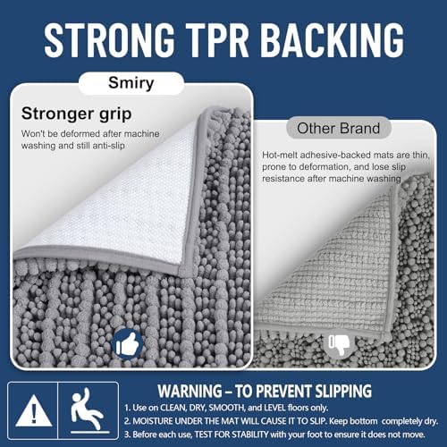 Smiry Bathroom Rugs 47X20, Extra Soft Rubber Backing Chenille Bath Mats
