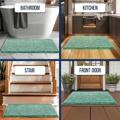 Muddy Mat Chenille Bathroom Rugs Quick Dry Microfiber Mats Non Slip Washable, Extra Thick, Soft and Highly Absorbent Bath Mats for Bathroom, Kitchen, and Shower Floor - Seafoam Green Large 35"X24"
