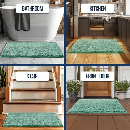 Muddy Mat Chenille Bathroom Rugs Quick Dry Microfiber Mats Non Slip Washable, Extra Thick, Soft and Highly Absorbent Bath Mats for Bathroom, Kitchen, and Shower Floor - Seafoam Green Large 35"X24"