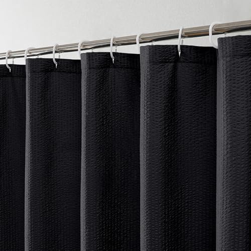 OWENIE Black Shower Curtain for Bathroom 72x72 Inch, 3D Embossed Textured Waffle Fabric Shower Curtains, Soft Hotel Farmhouse Style, Water Repellent, Machine Washable, Black, 72" W x 72" L
