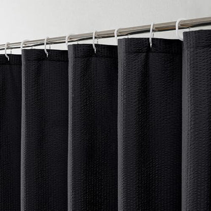 OWENIE Black Shower Curtain for Bathroom 72x72 Inch, 3D Embossed Textured Waffle Fabric Shower Curtains, Soft Hotel Farmhouse Style, Water Repellent, Machine Washable, Black, 72" W x 72" L