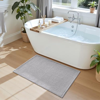 DEXI Chenille Bath Mat 36x24, Soft Absorbent Bathroom Rugs, Light Grey