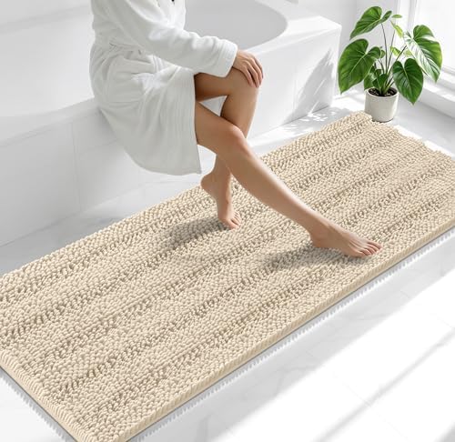 Smiry Thick Chenille Bathroom Runner Rugs 70x24, Absorbent Bath Mat, Sand