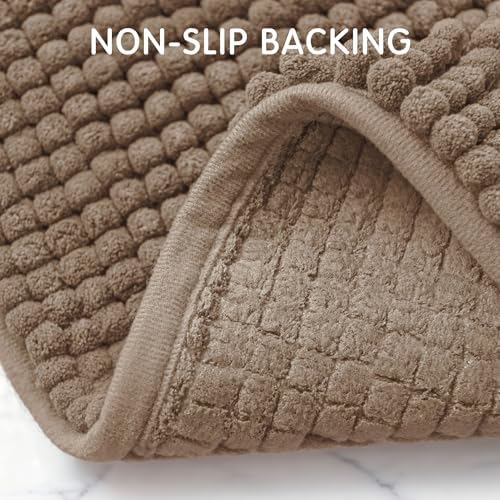 SUBRTEX Bathroom Rugs Chenille Bath Rug Soft Short Plush Bath Mat Soft Shower Mat Water Absorbent Shower Mat Quick Dry Machine Washable(Taupe Brown,18" x 24")
