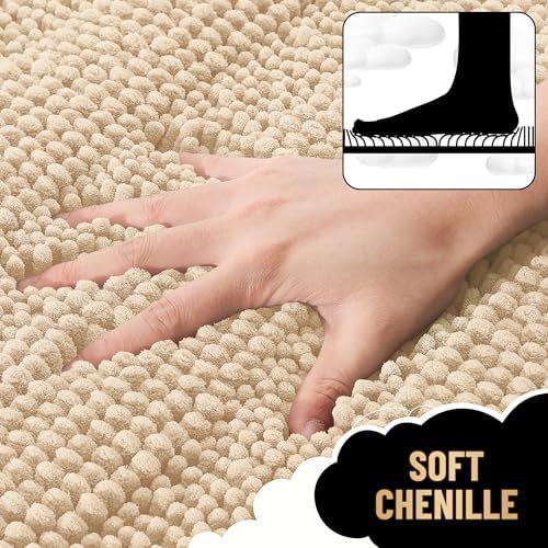 OLANLY Thick Large Bathroom Rugs 44x32, Soft Chenille Bath Rugs, Beige