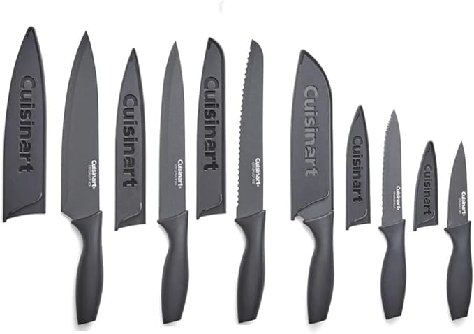 Cuisinart Knife Set, 12pc Ceramic Coated Knife Set with 6 Blades & 6 Blade Guards, Lightweight, Stainless Steel, Durable & Dishwasher Safe (Soft Black)