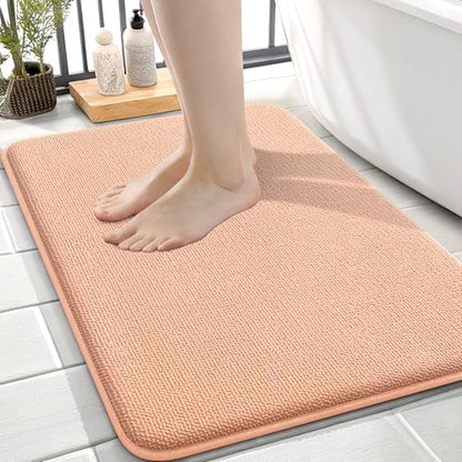 OLANLY Memory Foam Small Bathroom Rugs 24x16, Absorbent Bath Mat, Peach