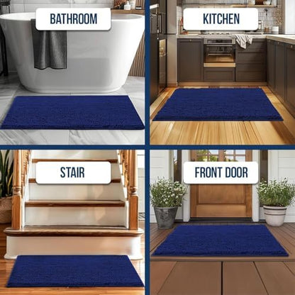 Muddy Mat® | Chenille Bathroom Rugs Quick Dry Microfiber Mats Non Slip Washable, Extra Thick, Soft and Highly Absorbent Bath Mats for Bathroom, Kitchen, and Shower Floor - Navy Blue 24"x36"