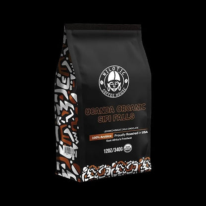 Nilotic Coffee House Medium Roast Ugandan Sipi Falls Coffee – Single-Origin, Whole Bean, Organic – Lemon, nougat, milk, chocolate – Ideal for Espresso & French Press – 12oz