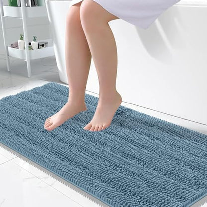 OLANLY Thick Large Bathroom Rugs 50x30, Soft Chenille Bath Rugs, Airy Blue