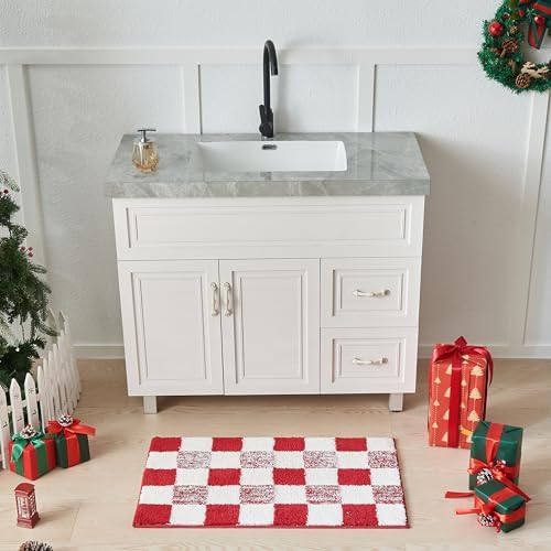 CozeCube Christmas Red Checkered Bath Mat 32"x20" Non Slip Washable Rug