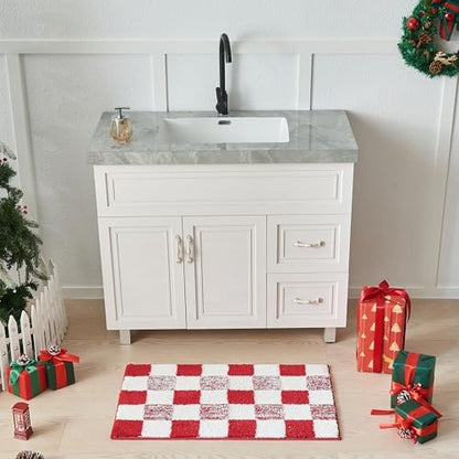 CozeCube Christmas Red Checkered Bath Mat 32"x20" Non Slip Washable Rug