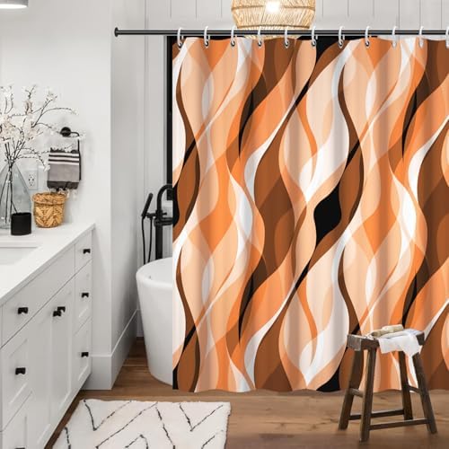 Orange Striped Shower Curtain with Hooks for Bathroom 72x72 Inch