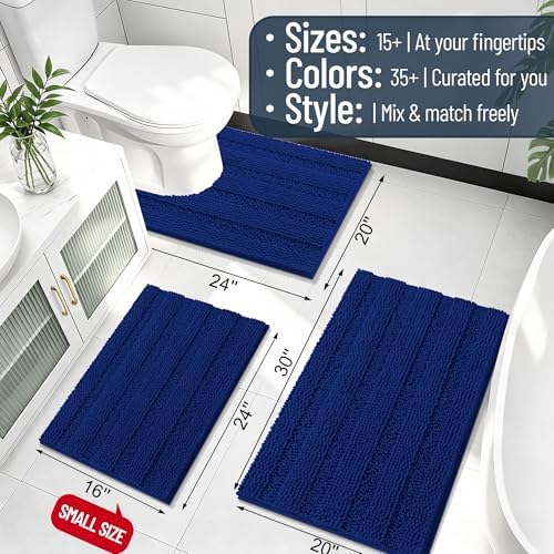 Smiry Thick Chenille Bathroom Rugs 36x24, Soft Absorbent Bath Mat, Navy
