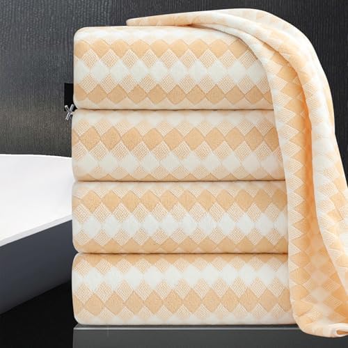 4 Piece Extra Large Bath Towel Set Oversized Bath Sheet 35"x70" Bathroom Towel Set Soft Highly Absorbent & Quick Dry Premium Bath Towel for Bathroom 600GSM Shower Towel Spa Gym Hotel,Beige