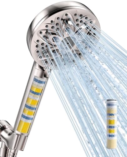 6-Setting Filtered Handheld Shower Head, JDO High Pressure Shower Head with Replaceable Filter Cartridge 4.7 Inch Detachable Showerhead for Chlorine Hard Water Removal 59 Inch Stainless Steel Hose