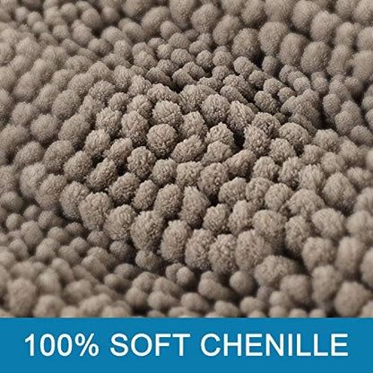 H.VERSAILTEX 2 Piece Bathroom Set - Super Absorbent Chenille Striped Bath Mats, Non Skid, Machine Washable (Taupe, 24 x 36 Plus 20 x 32 Inches)