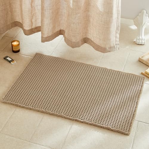 TYUU Waffle Bath Mat, Boho Bathroom Rugs Non Slip Washable, 36x24 Khaki