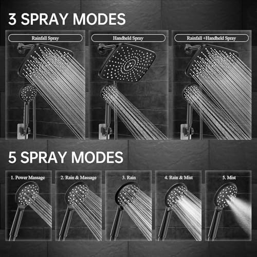Veken 11.8“ Rain Shower Head with Handheld,Dual High Pressure Shower Heads