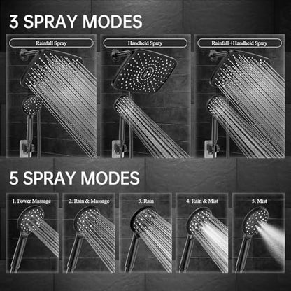 Veken 11.8“ Rain Shower Head with Handheld,Dual High Pressure Shower Heads